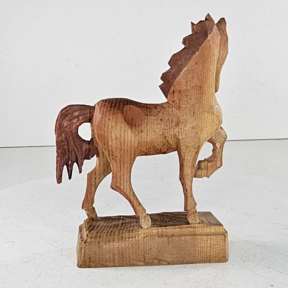 Hand-Carved Wooden Horse Figurine On Base Folk Art *Repaired* - Picture 5 of 9